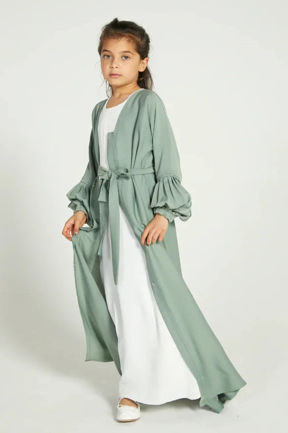 Modest Kaftan Hijab Dresses for Kids Open Khimar Kimono Abaya Dubai Luxury Muslim Sets Islam Kebaya Jalabiya Eid Ramadan Caftan