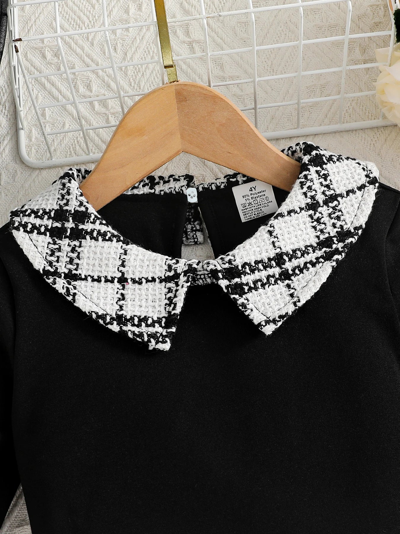 Spring and Autumn Hot Kids' Set, Girls' Fashion Collar, Plaid Long Sleeve Top, Plaid Bag Hip Skirt, 2-piece Set