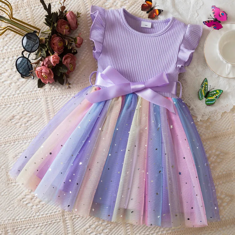 K-Pop Hunters Zoey Mira Rumi Girls Flying Sleeves Bow Sequin Dress Kids Baby Girl Birthday Party Fluffy Tutu Princess Dress 1-5Y