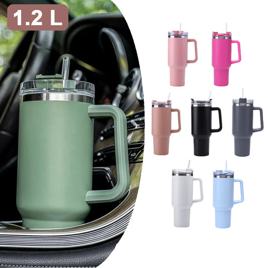 Mug Tumbler 40oz with Straw Handle Coffee Insulated 304 Stainless Steel Car Cup Keeps Cold Beer with Lids Tumbler Thermos Cup