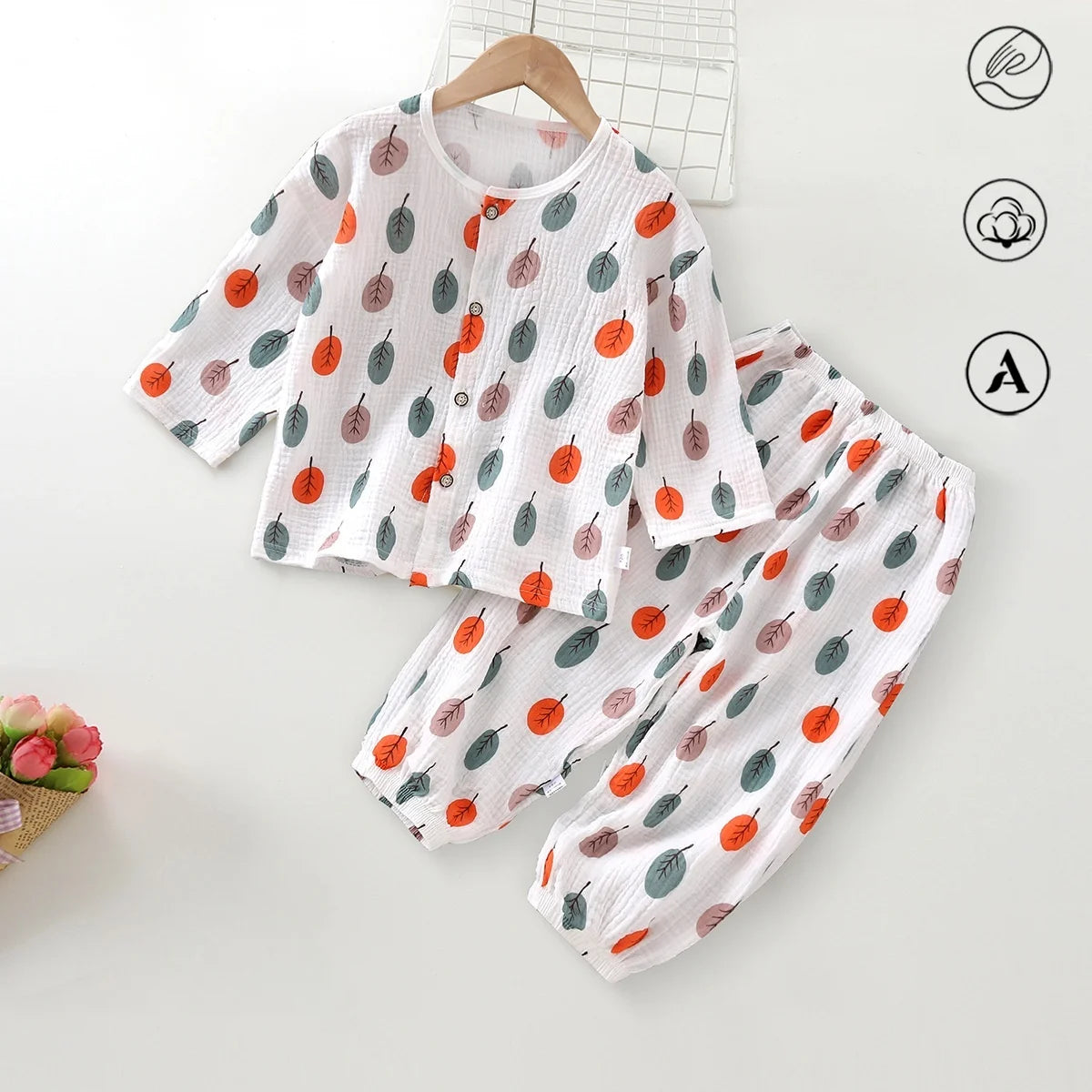 Spring Kids Cotton Gauze Pajamas Set 2-9Y Long Sleeve Soft Anti mosquito Loungewear Skin friendly Boys Girls Indoor Clothing