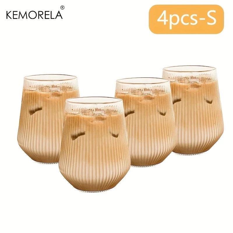 4/6PCS Heat-Resistant Rib Coffee Glass Water Cups Vertical Stripes Tea Mug for Drinking Milk Beer Wine Juice Tumblers Set Gift