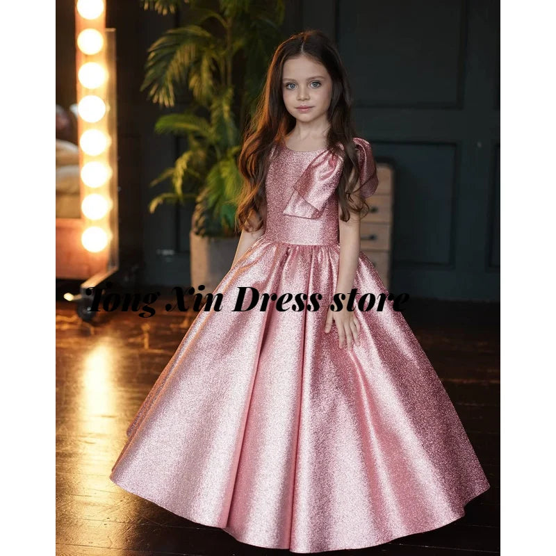 Wedding Knee Length Girls Pageant Dresses Flower Girl Dresses Jewel Lace Applique Short Sleeve For Party First Communion Gown