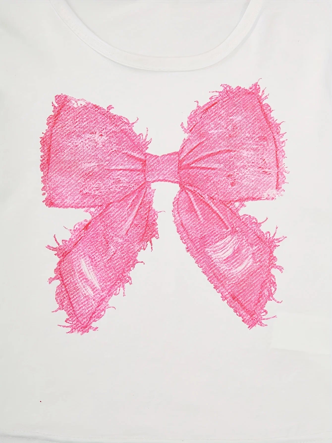 Youthful Girl Summer Bow Print Short Sleeve Bow Tie Jeans Two-Piece Set Comfortable Full Elastic Waistband