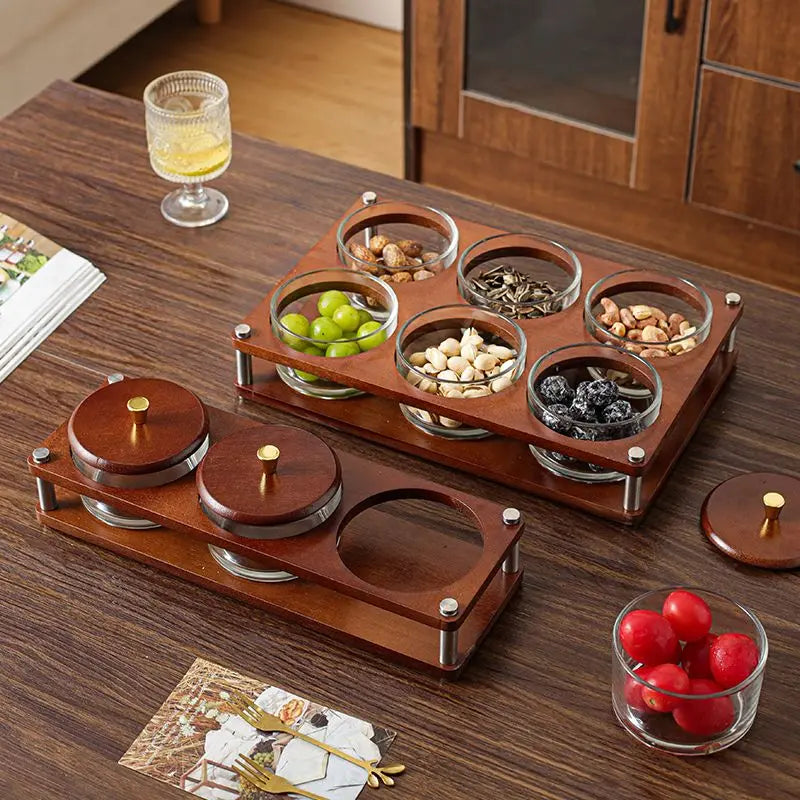 Deluxe Glass Fruit Snack Tray Household Living Room with Cover Grid Creative Dried Fruit Dim Sum Candy Tray