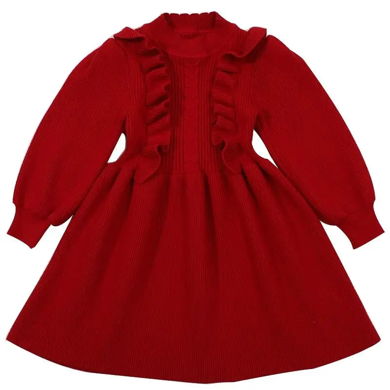 Stylish Thickened Knit Princess Dress for Baby Girls 2025 Spring Autumn New Style Red