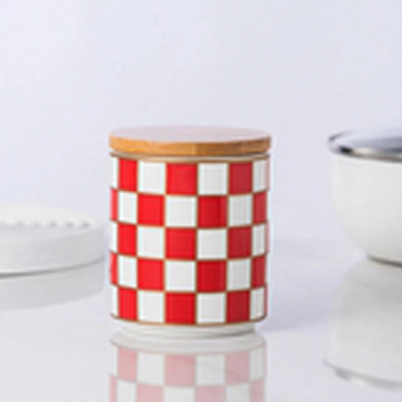Black and White Lattice Storage Tank Checkerboard Sealed Tank Kitchen Storage Food Grade Ceramic Tank Box Tea Storage Tank
