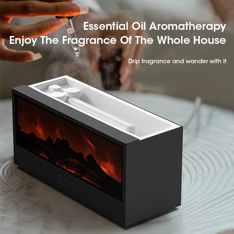 Aroma Humidifier for Home Essential Oils Simulated Fireplace Diffuser with LED Light and Remote Control