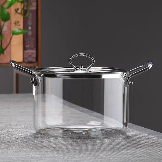 High Borosilicate Glass Cooking Pot with Lid Heat Multiple Sizes Soup Pot with Handles Kitchen Cookware for Soup, Stew, Pasta