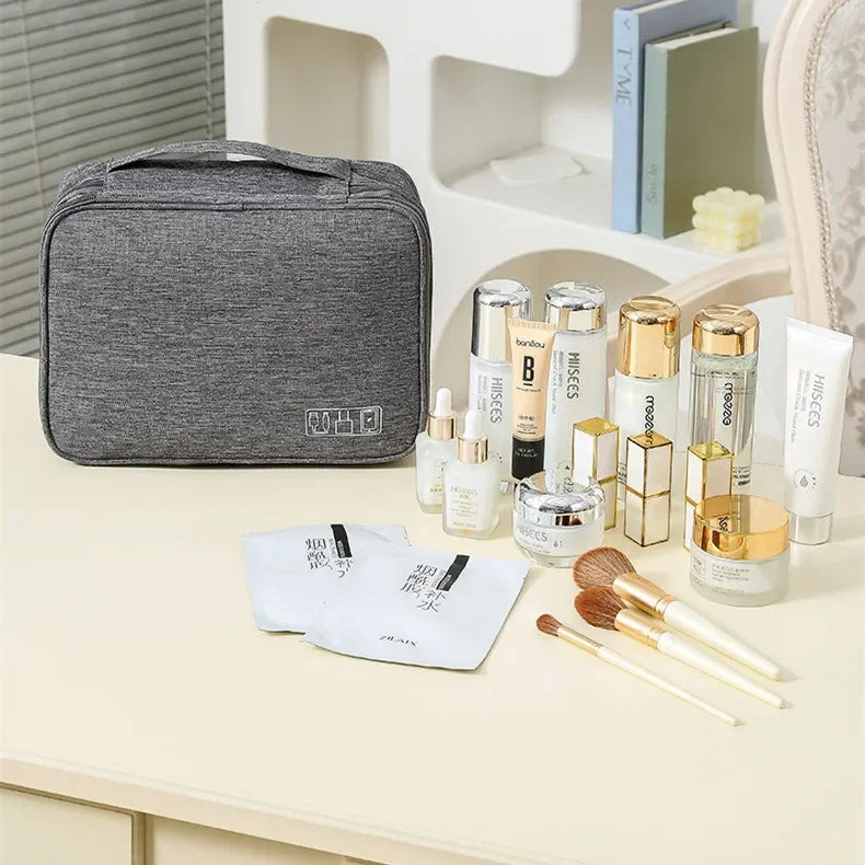 Fashion Solid Color Makeup Bag Large Capacity Travel Cosmetic Organizer Portable Toiletry Bag for Women