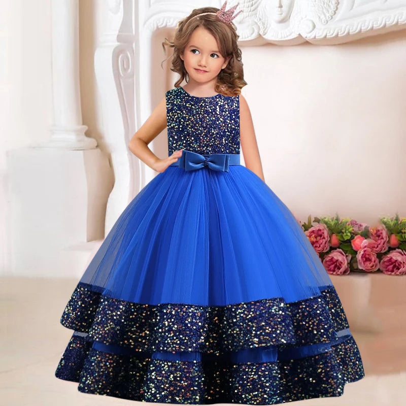 New Princess Flower Girls1st communion dress Wedding Gown children's gauze lace birthday party dinner ball big butterfly dress