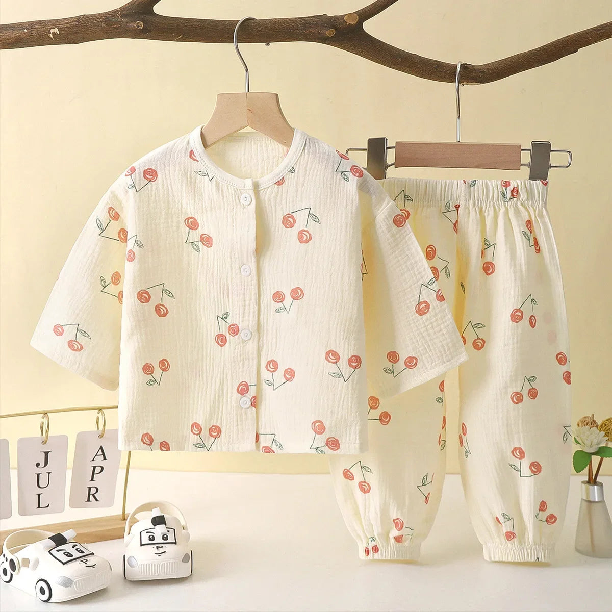 Tops+Pants Home Wear 2PCS Children Long Sleeve Pajamas Suits Boys Girls Sets Baby Cotton Yarn Clothes Sleepwear Outfits Kids