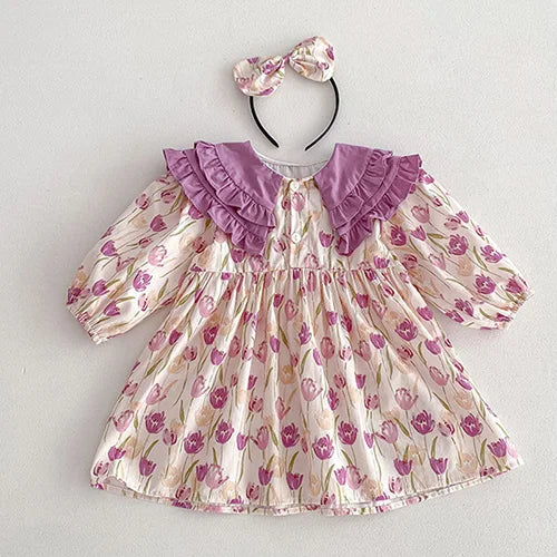 2025 New Autumn 1-5Yrs Girl Party Dress Baby Girl Romper Long Sleeved Cotton Splicing Kids Princess Dresses Sister Clothes