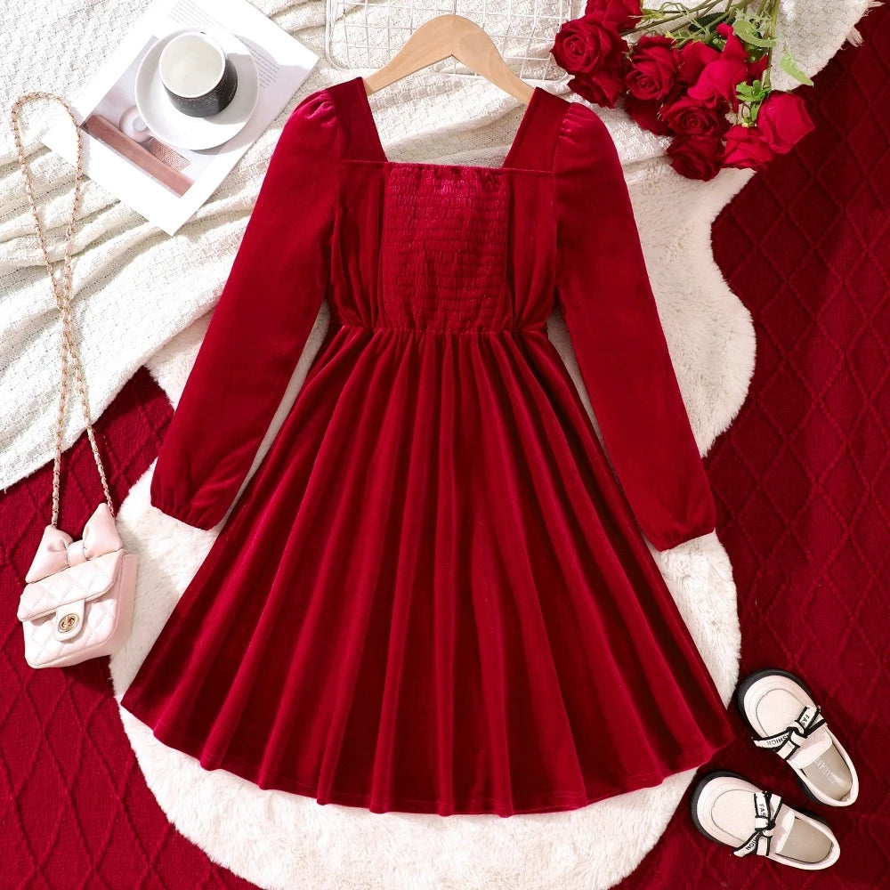 Young Girls' Autumn Outfits Long Sleeve Dress For Christmas Birthday Parties Young Girls Dresses Clothing For 8 9 10 11 12 Years