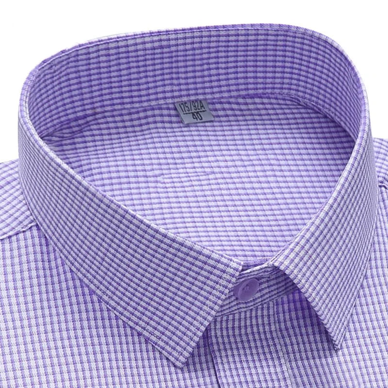 Men's Premium Striped Plaid Short Sleeve Shirts Summer Business Casual Branded Workwear Purple Blue 6XL Plus Large Size KOACUS