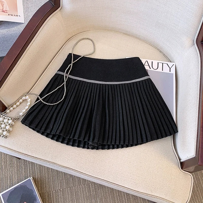 Plaid Pleated Mini Skirt Thick Wool Short Skirt High Waist Box-pleat Miniskirt for Women Teen-girl Preppy Style Outfit