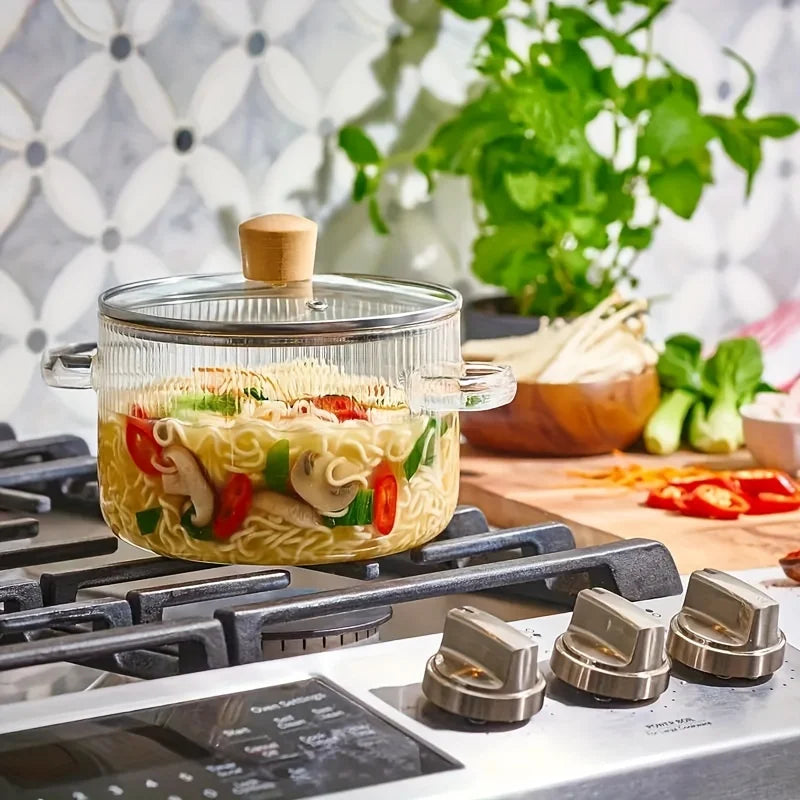 Glass Soup Pot With Double Insulated Handles And Lid 54oz Large Capacity Heat Resistant Glass Cookware For Home Kitchen