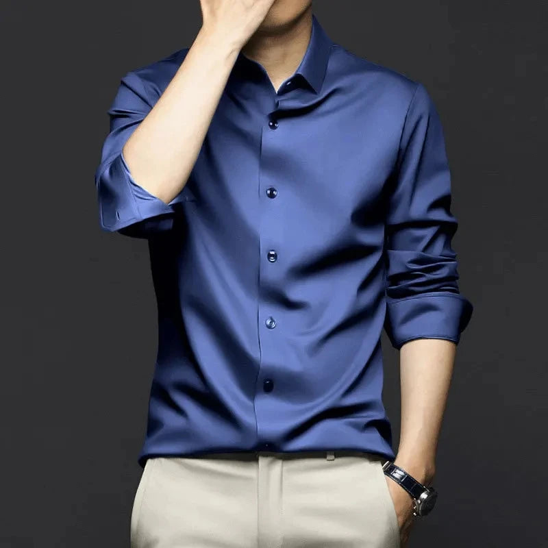 New Stretch Anti-Wrinkle Men's Shirts Long Sleeve Dress Shirts For Men Slim Fit Camisa Social Business Blouse White Shirt S-6XL