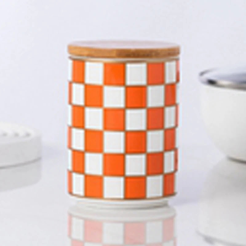 Black and White Lattice Storage Tank Checkerboard Sealed Tank Kitchen Storage Food Grade Ceramic Tank Box Tea Storage Tank