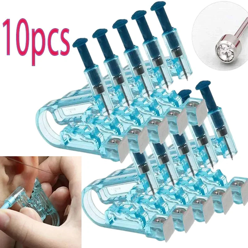 10 Pcs Disposable Sterile Ear Piercing Set Cartilage Tragus Helix Piercing Gun No Pain Piercer Tool Machine Kit Stud Jewelry