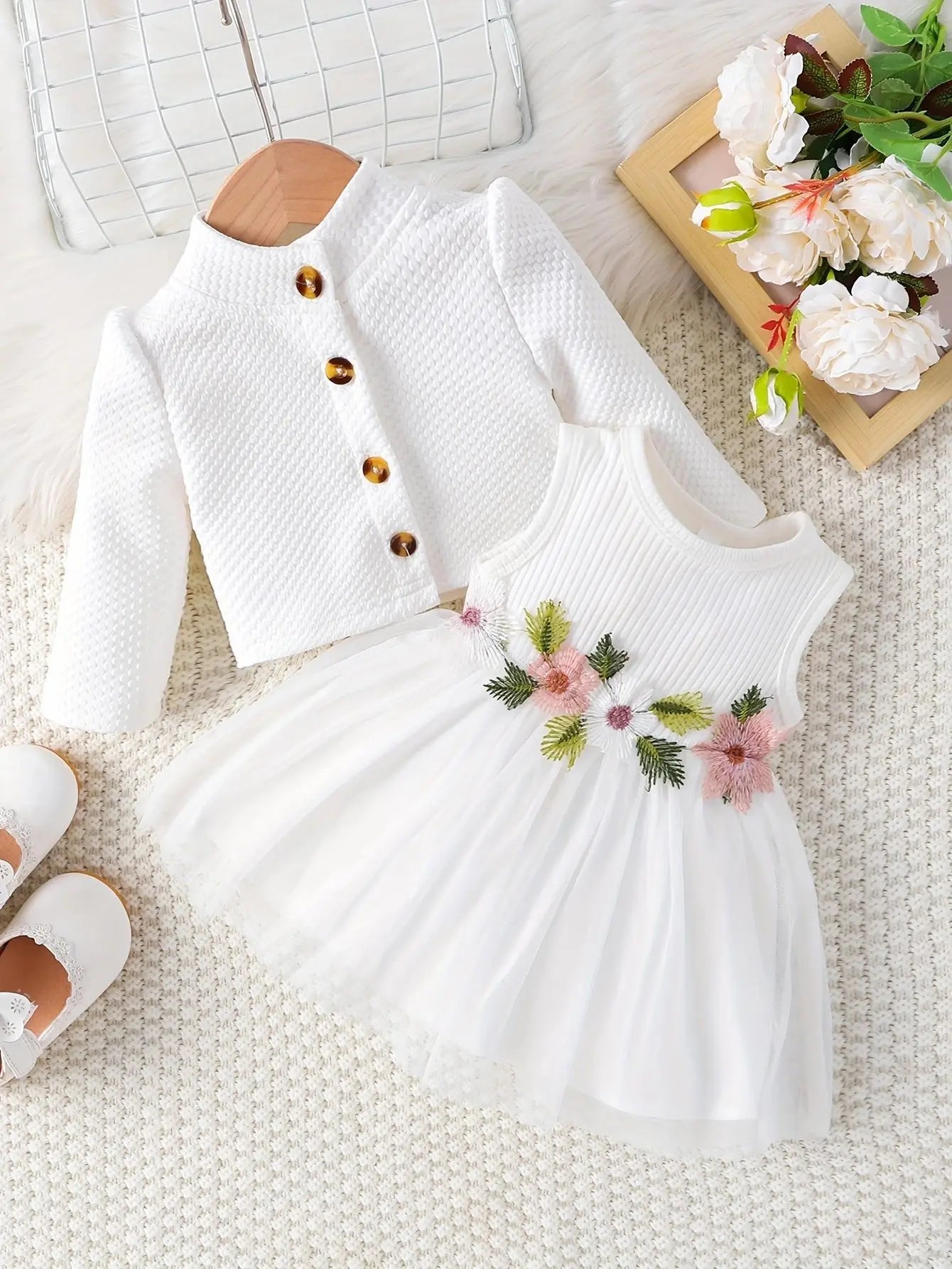 Prowow Fall Winter Baby Girl Denim Outfit Set Turn-down Collar Jeans Jacket+Deer Printed Dress Newborn Baby Birth Clothing