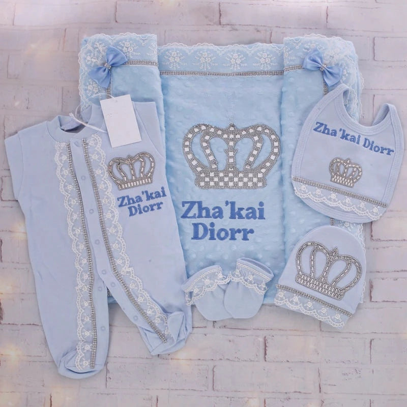 Baby Girl Boy Princess Prince Hospital Exit Newborn Bling Outfits Baby Bottles Gift Set Baby Shower Gift 5pcs Crown Romper