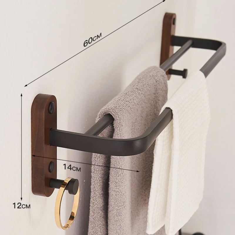 Walnut towel rack no punch bathroom shelf toilet wall mounted washroom storage organizer bath towel holder bathroom accessories