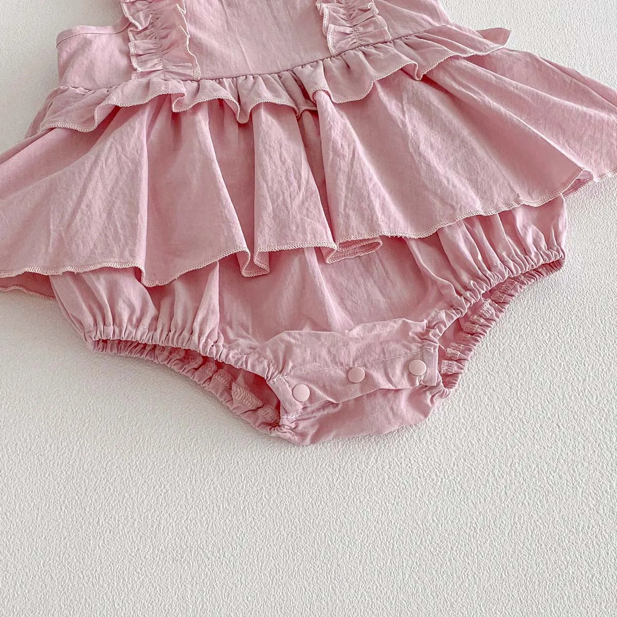 2026 Summer 0-2Y Baby Girl Clothes Mushroom Lace Shoulder Strap Girls Dress Bodysuit Korean Style Pure-color Toddler One-piece