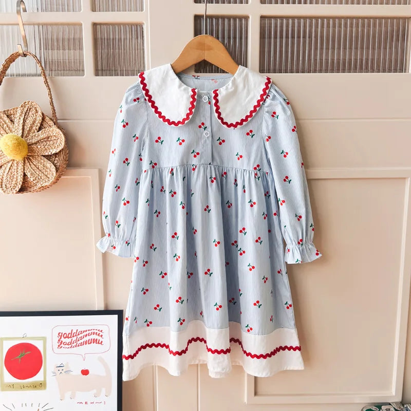 Retro Girls Dress 2025 Autumn New Toddler Kids Girls Cute Print Long-sleeved Sweet Princess Dress