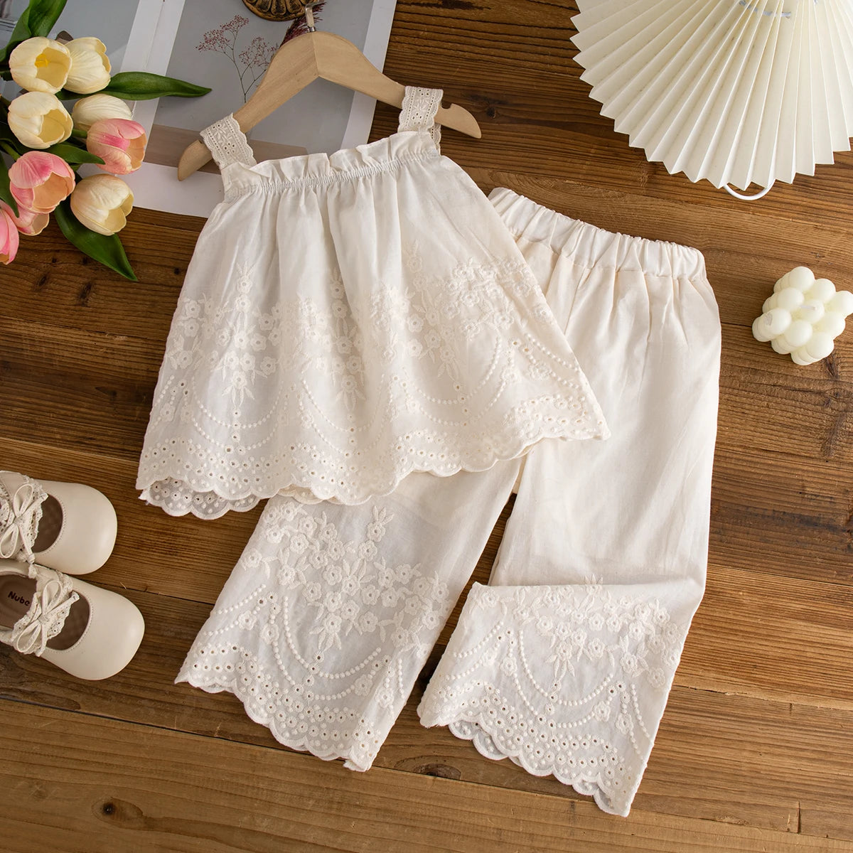 Baby Girl Outfit Set Summer Floral Solid-Color Top And Pants Baby Girl Clothes Cute Beach Baby Set