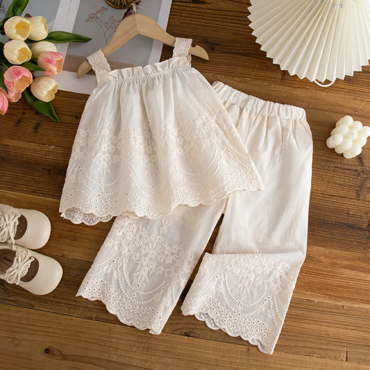 Baby Girl Outfit Set Summer Floral Solid-Color Top And Pants Baby Girl Clothes Cute Beach Baby Set