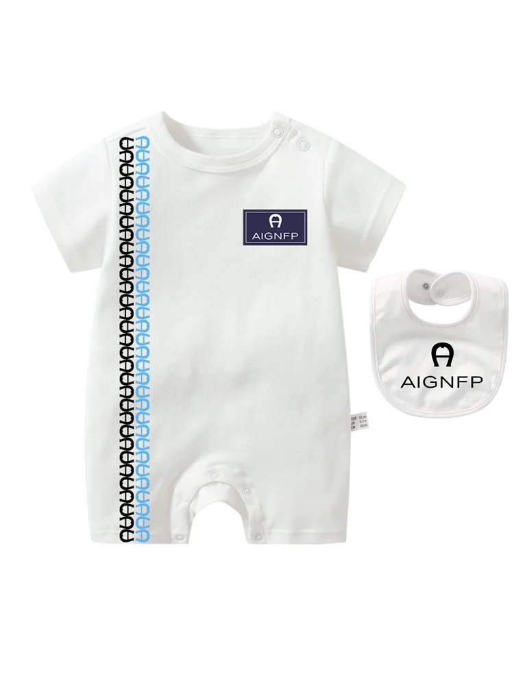 Summer Newborns Jumpsuit %100 Cotton Baby Clothes 2025 New Toddler Boys Rompers Bib scarf Set Infant Soft Short sleeve Bodysuits