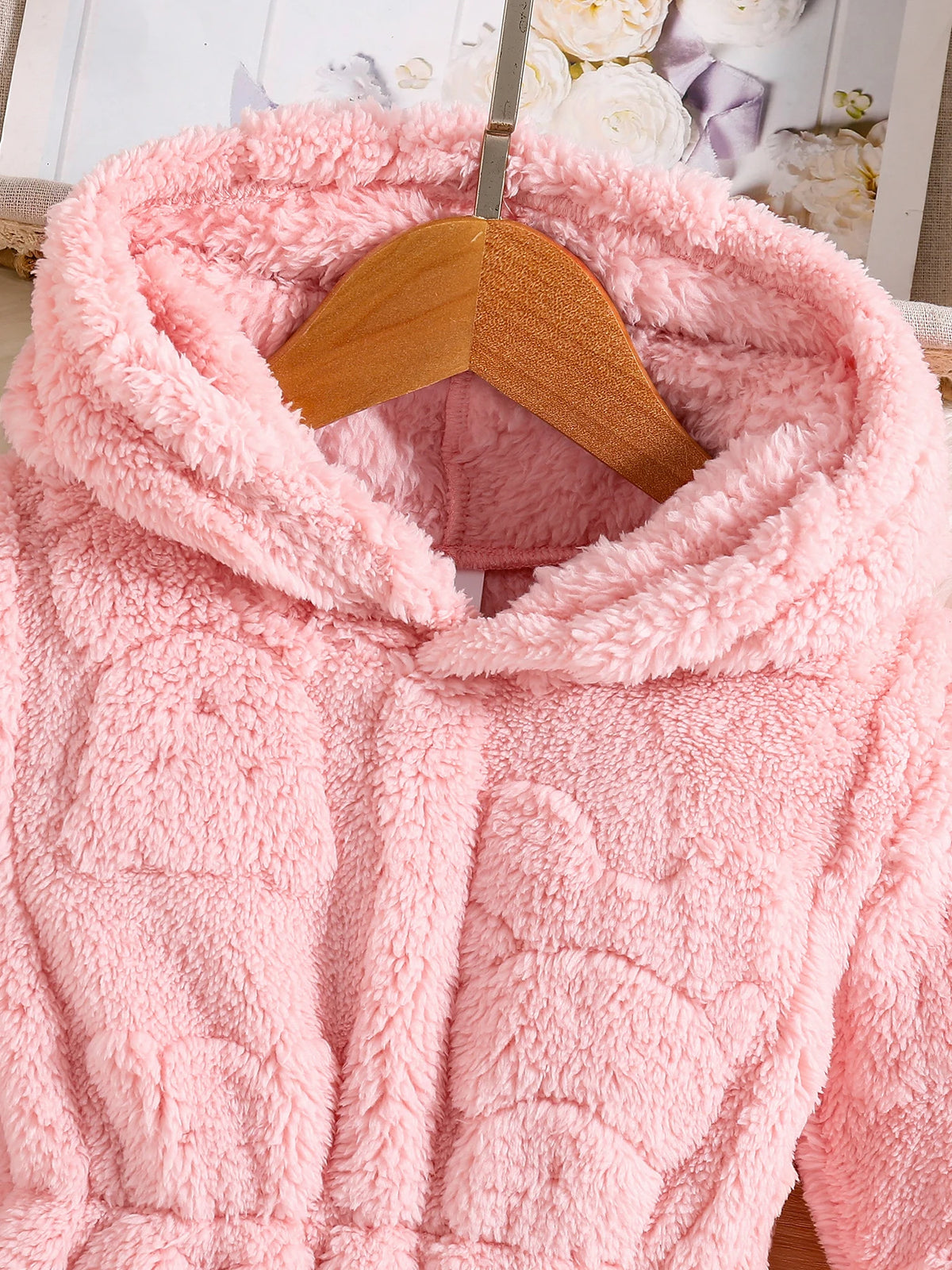 Girls spring and autumn children's fashion home casual warm pink velvet hooded coat 4-8Y1