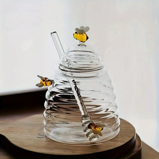 1pc Animal-Themed High Borosilicate Glass Honey Jar with Lid - Perfect for Kitchen & Dining