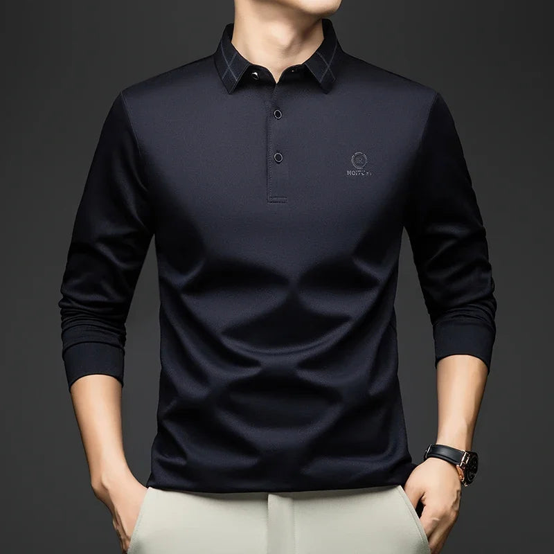 BROWON Polo Shirt for Man 2025 Spring Autumn Men Long Sleeve Polo Shirts,