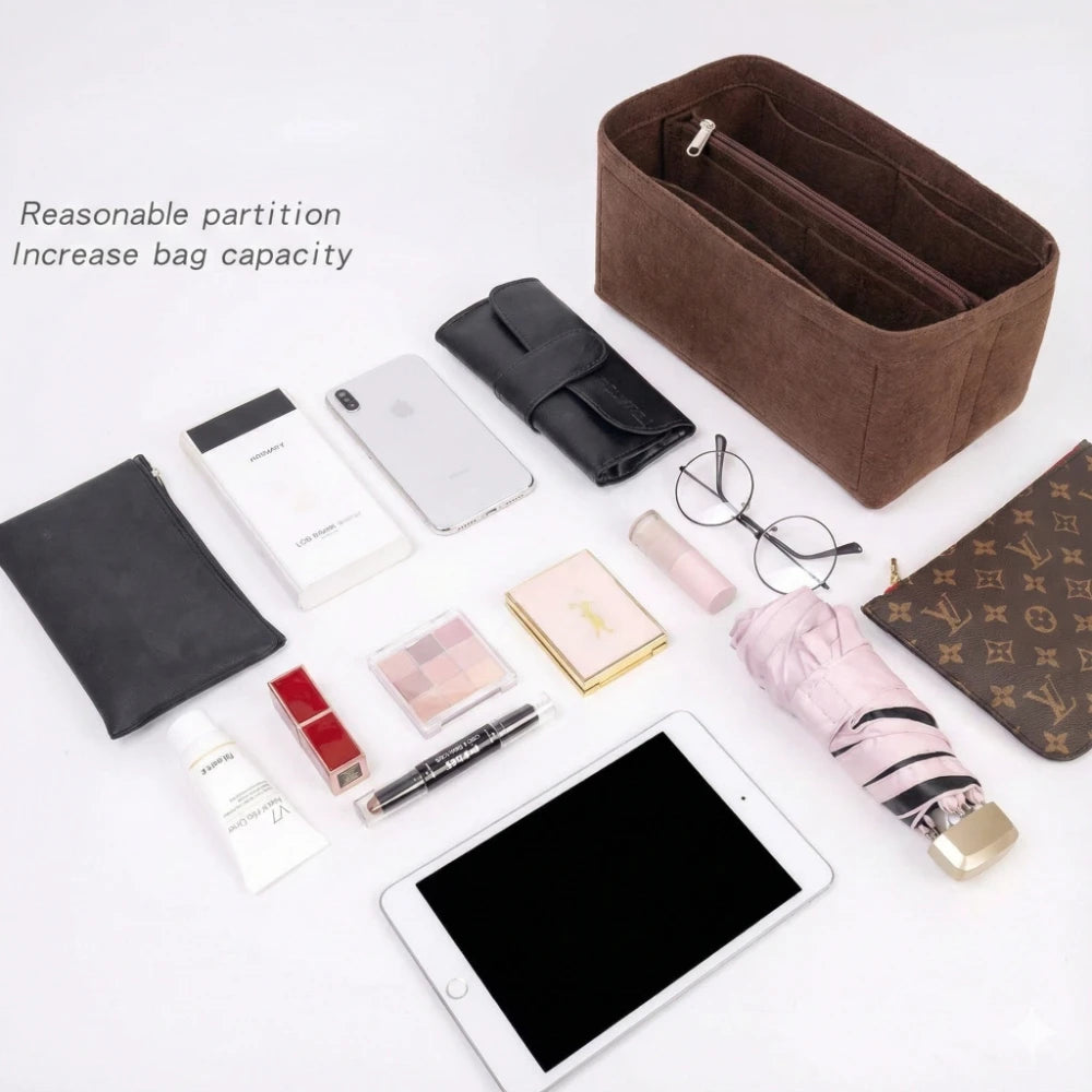 Organisateur de Sac Felt Purse Insert Organizer for Luxury Handbag Speedy 25 30 35 Makeup Bag Shaper Liner Travel Inner Pouch