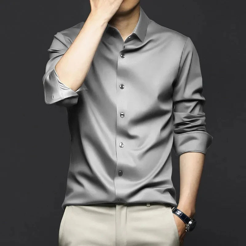 New Stretch Anti-Wrinkle Men's Shirts Long Sleeve Dress Shirts For Men Slim Fit Camisa Social Business Blouse White Shirt S-6XL