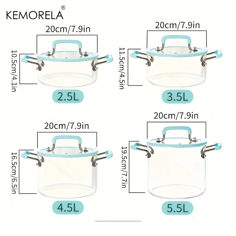 1PCS Glass Saucepan with Lid Multiple Capacity Options Heat-Resistant Glass Cooking Pot Dual Handle Soup Pot Kitchen Cooking