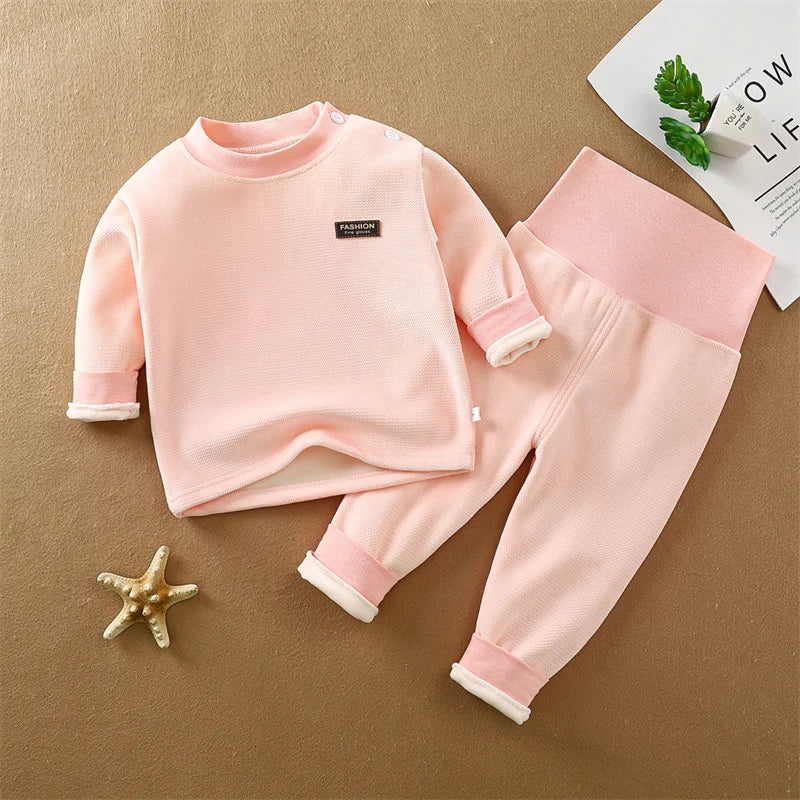 Newborn Padded Thickened Sets Baby Thermal Underwear outfit Boys Girls Fleece High Waist Suit Children's Clothing 0-4 Years