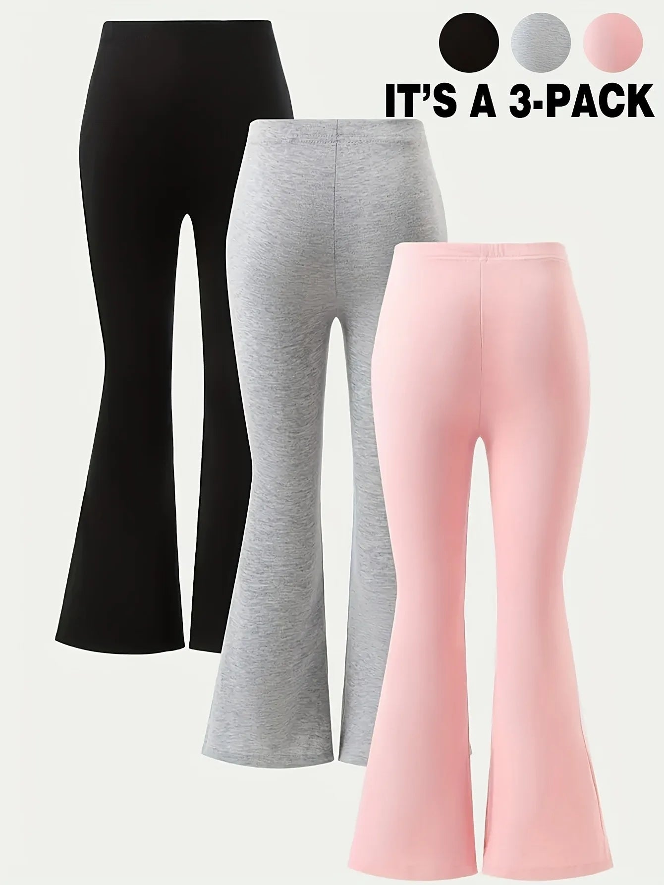Kids Girls 3 Pack Glitter Heart Print Elastic Waist Flare Pants Casual Daily School Wear Bell Bottoms