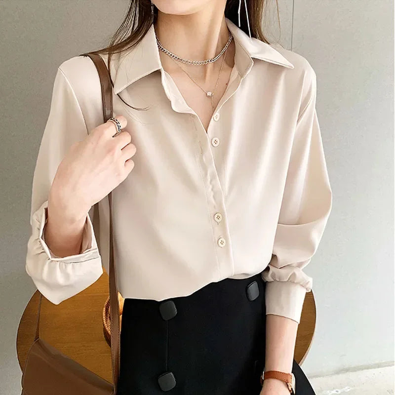 Black Chiffon Shirts For Women Spring NEW Solid Long Sleeve Shirts