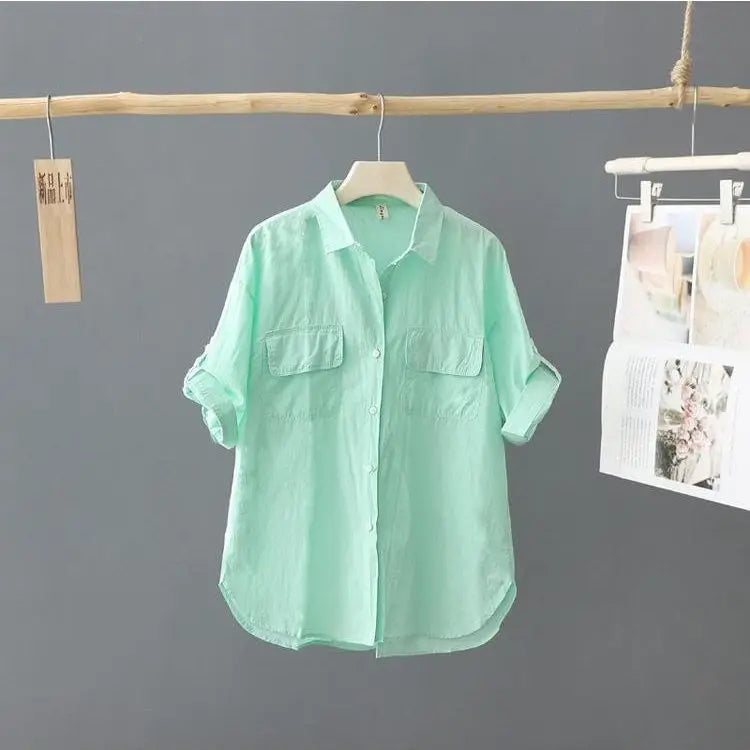 2026 Popular Summer New Shirt Design Loose Top Short Sleeved Middle-aged Pure Cotton Short Sleeved Casual Solid Color Shirt