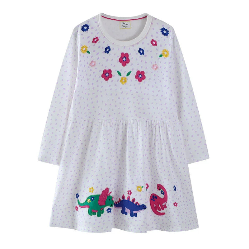 Jumping Meters 2-7T Long Sleeve Princess Girls Dresses Animals Embroidery New Autumn Spring Children Costume Hot Selling Dress