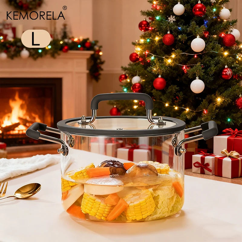 1PCS Glass Saucepan with Lid Multiple Capacity Options Heat-Resistant Glass Cooking Pot Dual Handle Soup Pot Kitchen Cooking