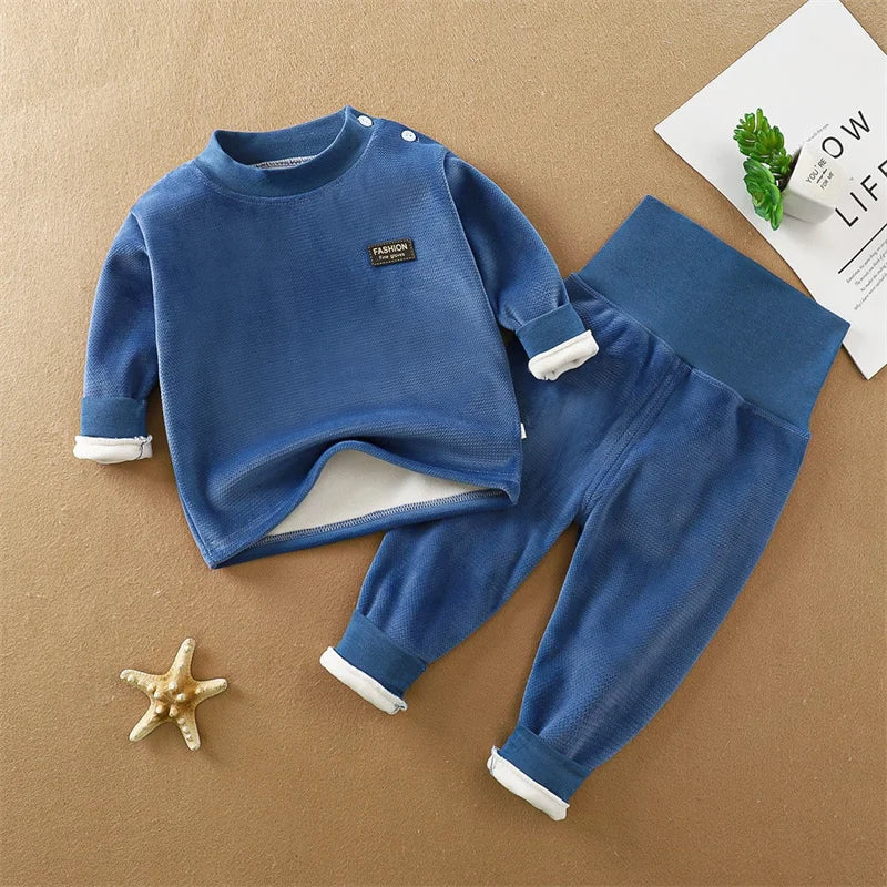 Newborn Padded Thickened Sets Baby Thermal Underwear outfit Boys Girls Fleece High Waist Suit Children's Clothing 0-4 Years