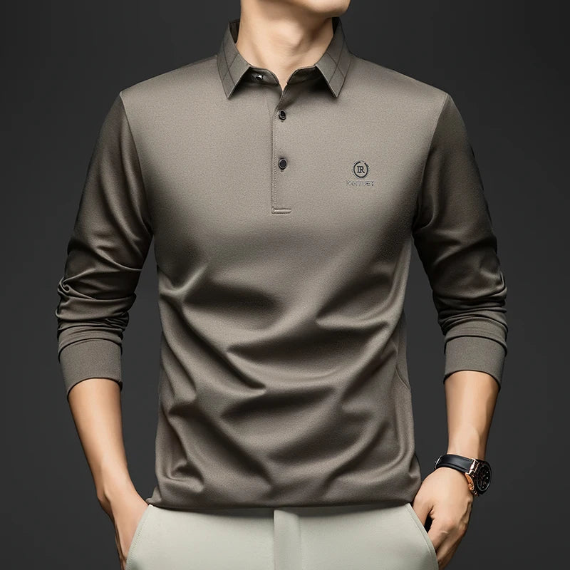 BROWON Polo Shirt for Man 2025 Spring Autumn Men Long Sleeve Polo Shirts,