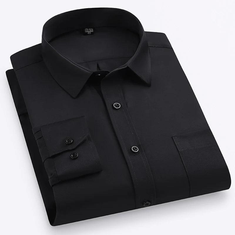 Plus Size M-7XL Elasticity Shirt Men Long Sleeve Slim Fit Casual Solid Color Luxury Shirt Social Formal Dress Shirts Man Clothes