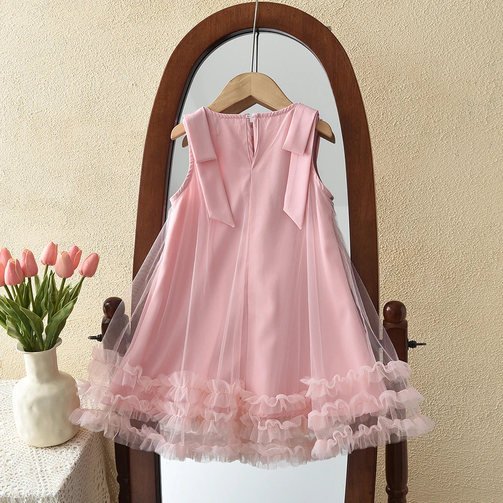 Sweet and Cute Girl's Summer Dresses New Year Party Princess Dress Sleeveless Mesh Fashion Birthday Party Children's Clothing