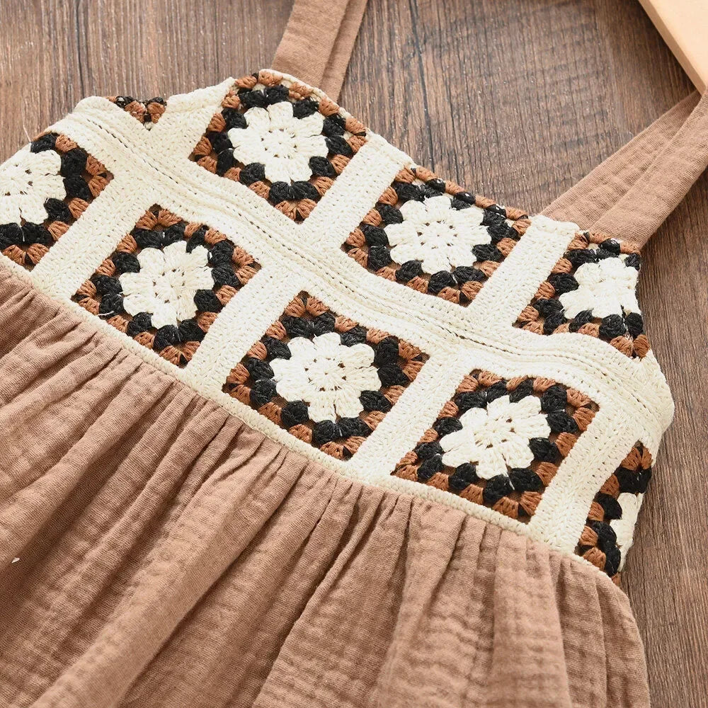 Bear Leader Girls' Summer Clothes Brown Retro Printed Plaid Top + Beige Pants Two-piece Set 3-7 Years Old Kids Casual Wear
