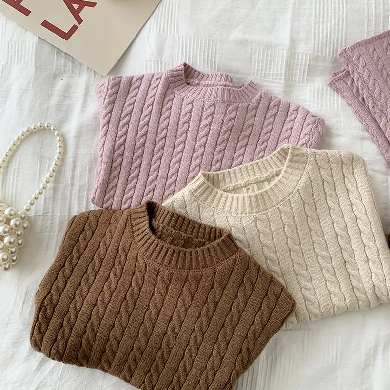 2025 Autumn Spring Korean Style Kids Knitted Clothing Set Long Sleeved Solid Color Knitted Pullover+Pants Baby Girl Clothes Suit